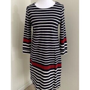 Fleur Bleue Long Sleeve  Dress Navy Red‎ Striped Nautical Women's Size Small